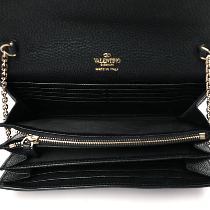 Valentino Garavani Pebbled Calfskin Rockstud Envelope Wallet on Chain Black 5 of 10