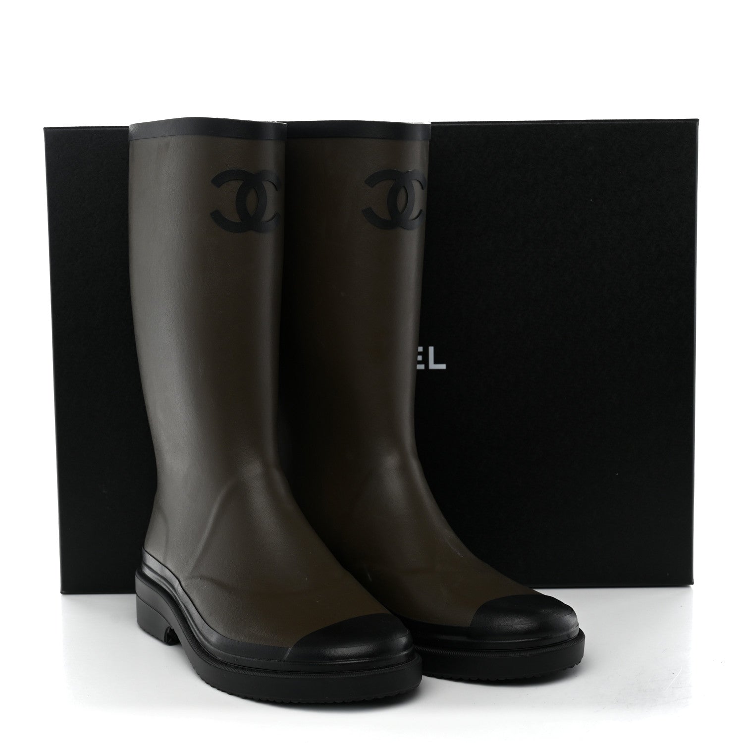 Chanel Caoutchouk CC High Boots 40 Khaki Black 9 of 9