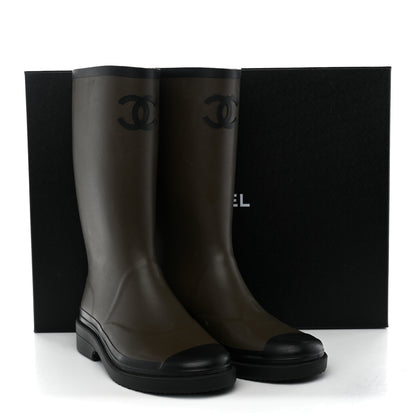 Chanel Caoutchouk CC High Boots 40 Khaki Black 9 of 9