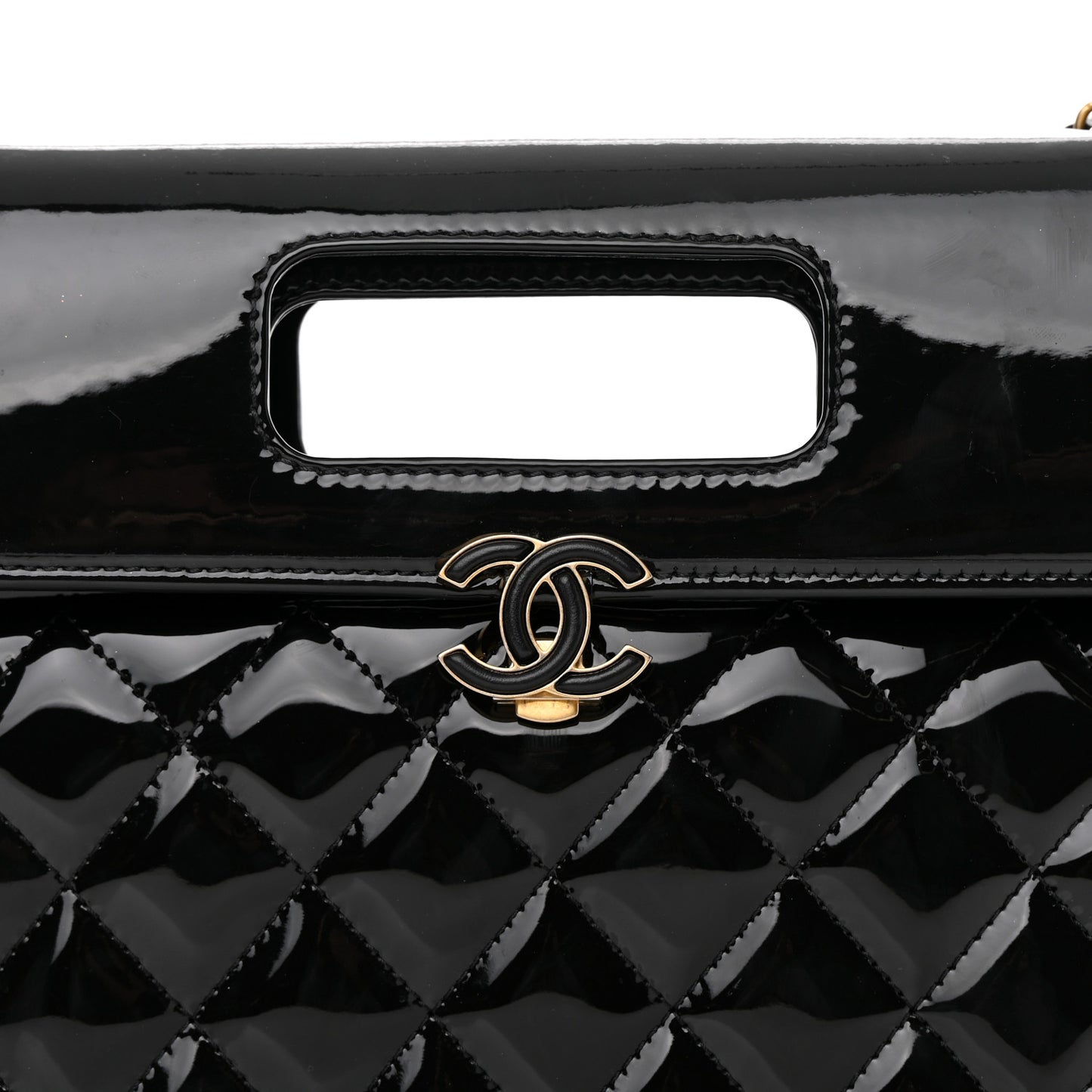 Patent Quilted Graphic Catch Flap Black