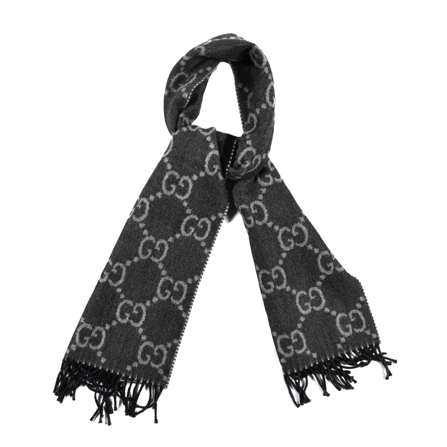 Wool GG Monogram Doubly G Scarf Anthracite Black