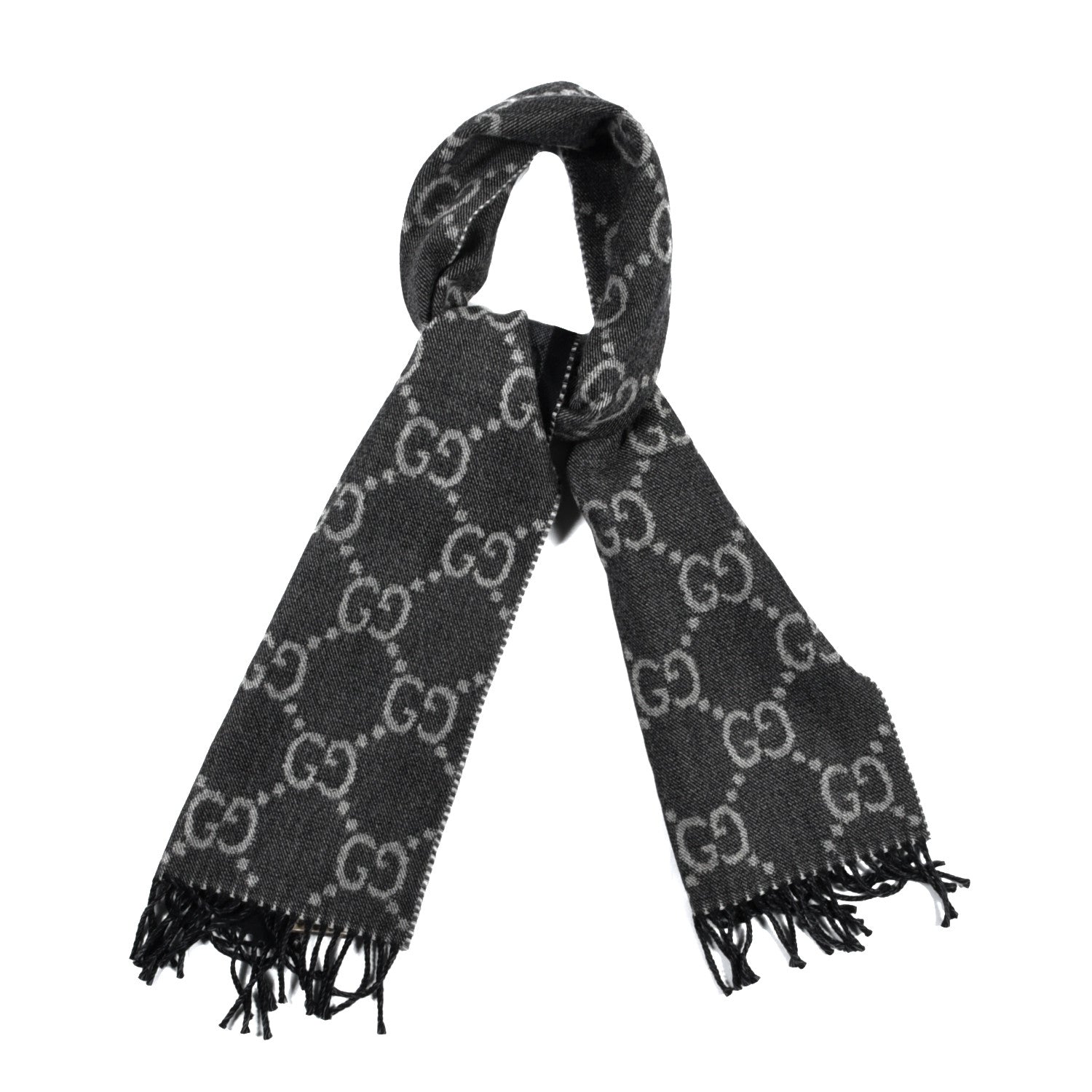 Gucci Wool GG Monogram Doubly G Scarf Anthracite Black 1 of 4
