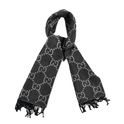 Gucci Wool GG Monogram Doubly G Scarf Anthracite Black 1 of 4
