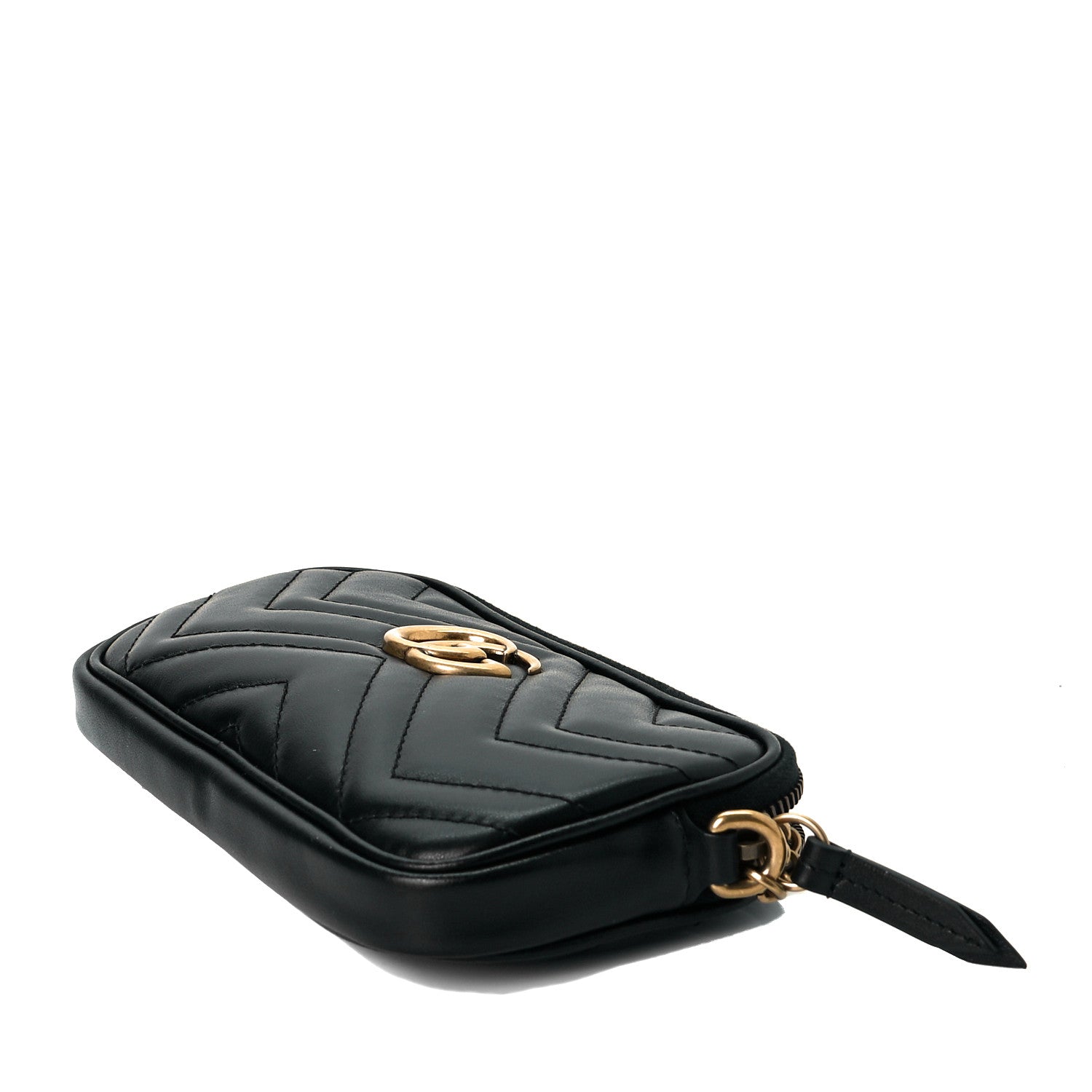 Gucci Calfskin Matelasse Mini GG Marmont Chain Crossbody Bag Black 6 of 8