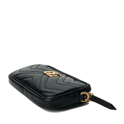 Gucci Calfskin Matelasse Mini GG Marmont Chain Crossbody Bag Black 6 of 8