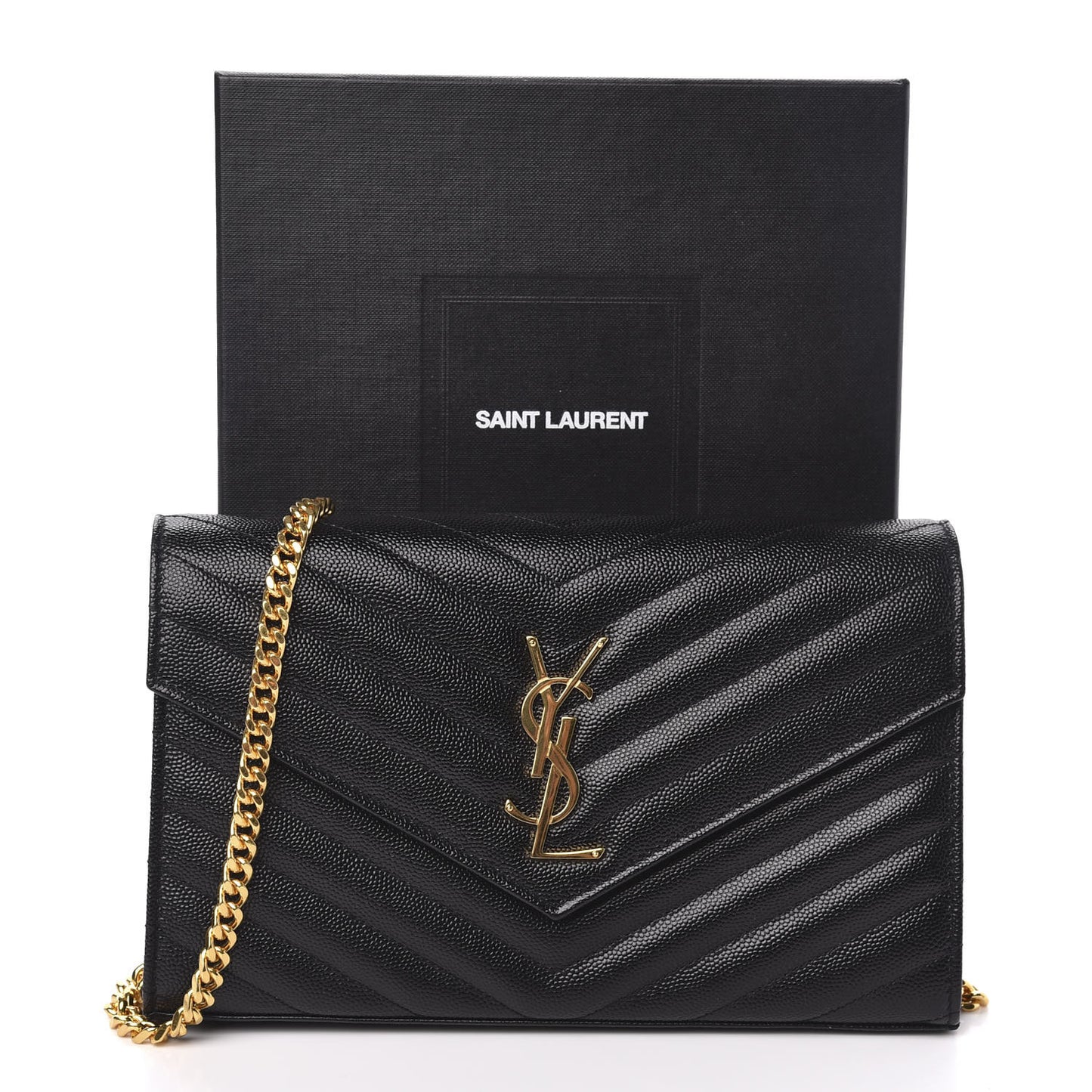 Grain De Poudre Matelasse Chevron Monogram Chain Wallet Black