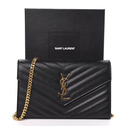 Saint Laurent Grain De Poudre Matelasse Chevron Monogram Chain Wallet Black 10 of 10