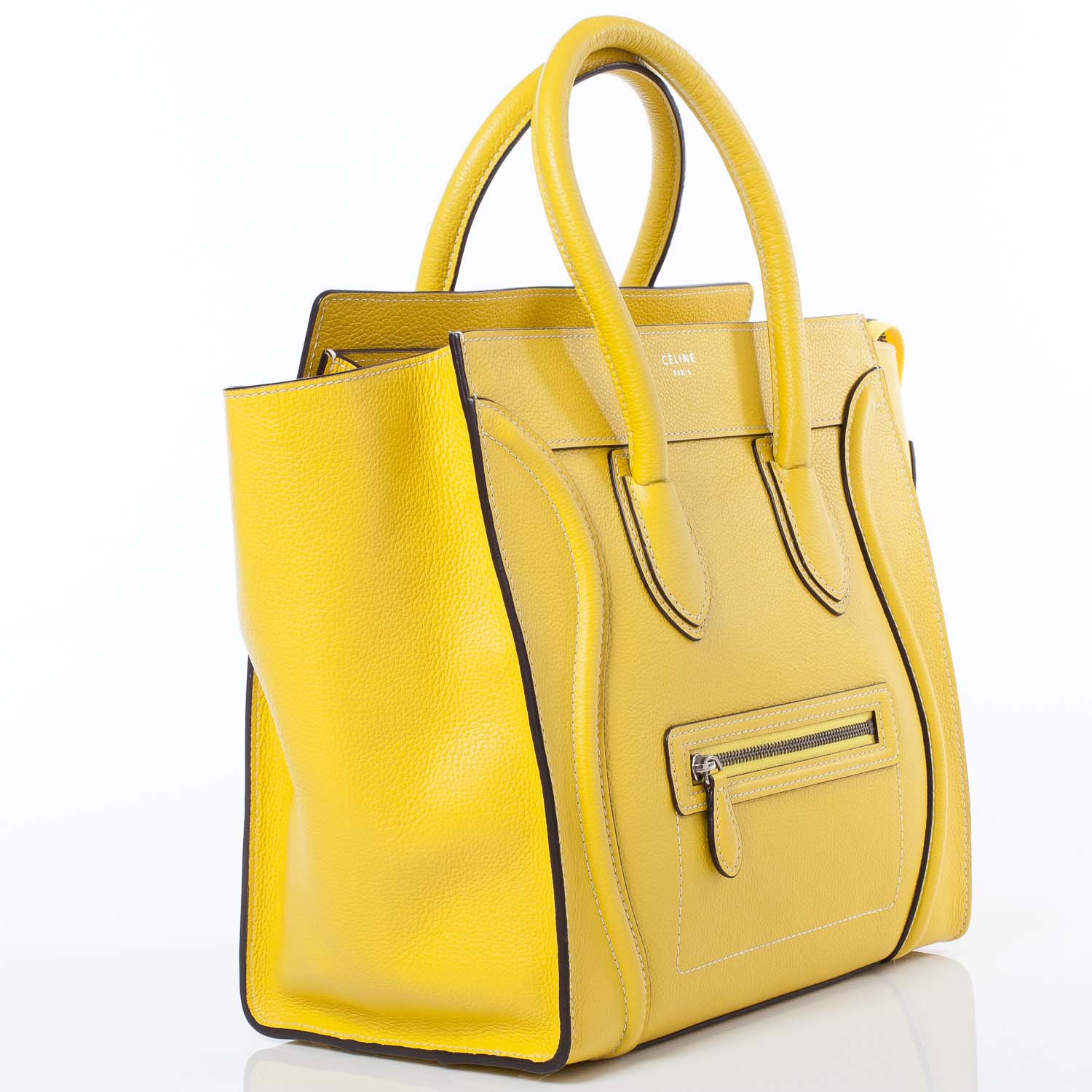 Celine Drummed Calfskin Mini Luggage Citron 3 of 10