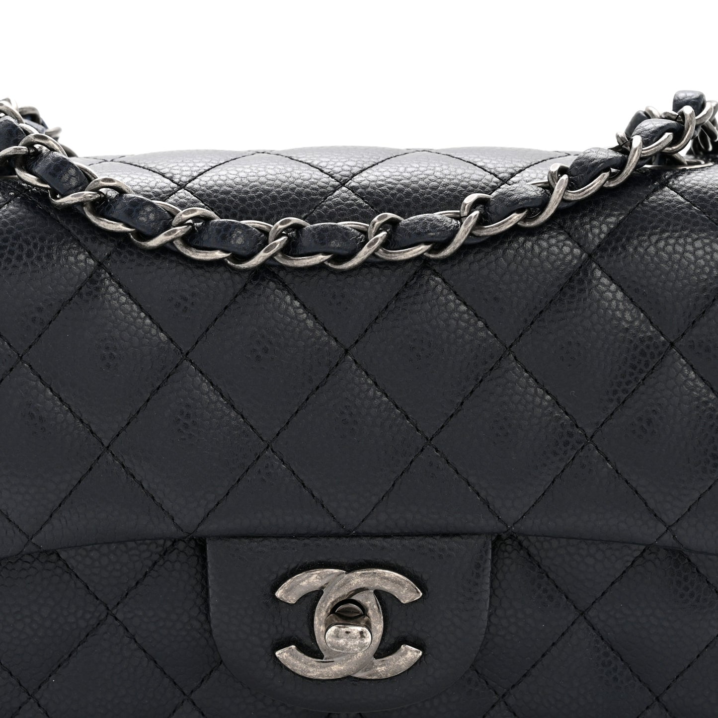 Caviar Quilted Mini Rectangular Flap Navy