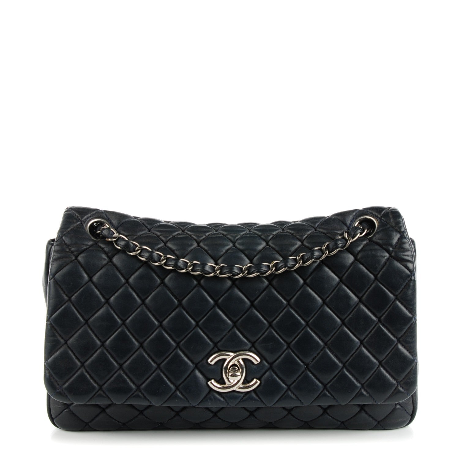 Chanel Iridescent Calfskin Quilted Large New Bubble Flap Navy 1 of 8