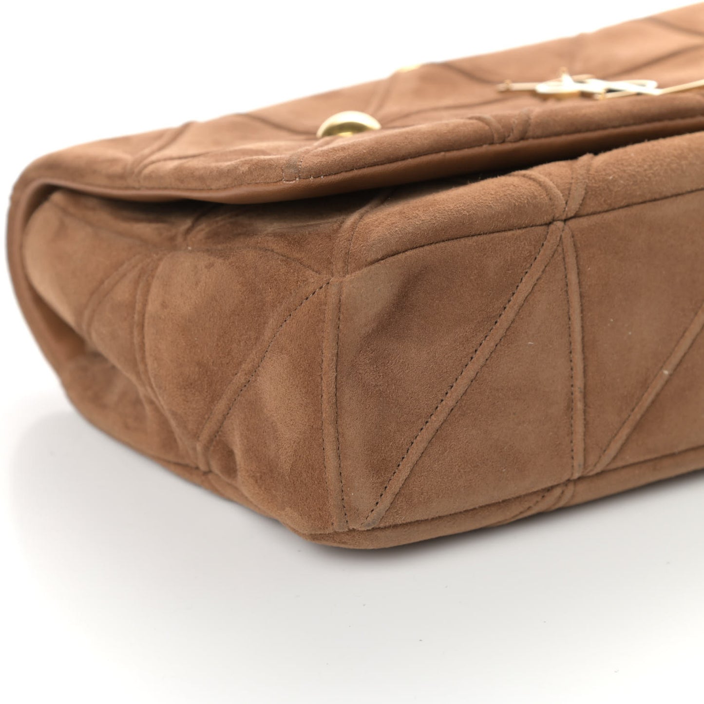 Suede Studded Patchwork Monogram Medium Jamie Baguette Light Ochre