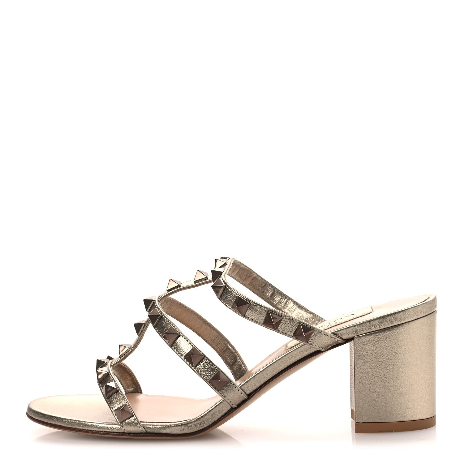 Valentino Garavani Metallic Nappa Rockstud 60mm Caged Slide Sandals 36.5 Skin 1 of 15