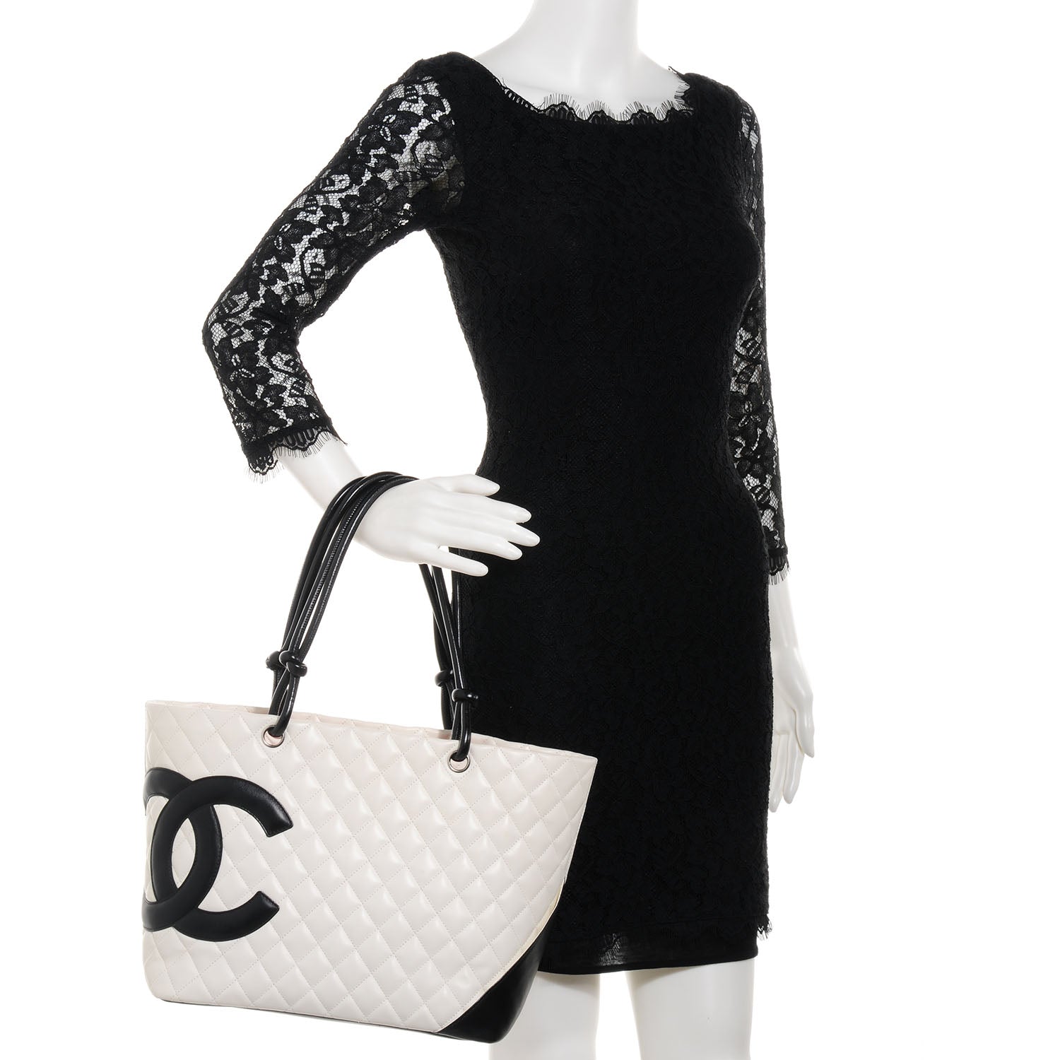Chanel Calfskin Quilted Large Cambon Tote White Black 2 of 9
