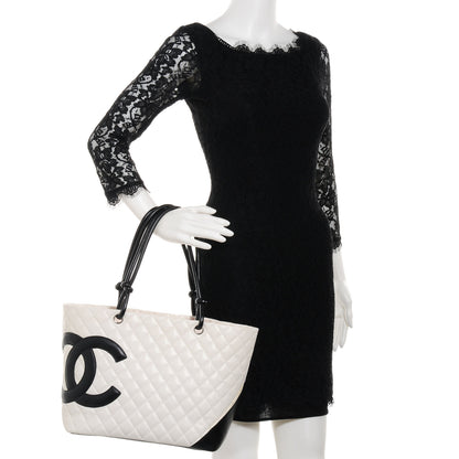 Chanel Calfskin Quilted Large Cambon Tote White Black 2 of 9