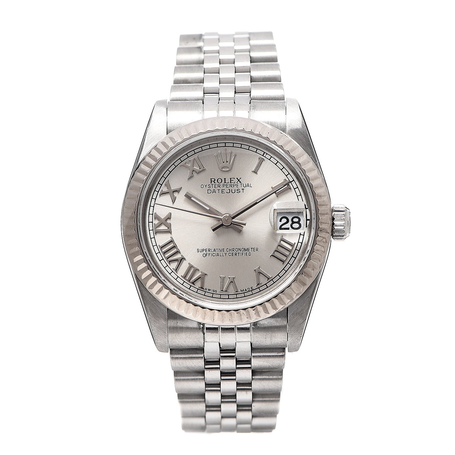 Stainless Steel 18K White Gold 31mm Oyster Perpetual Datejust Watch Silver Roman 78240