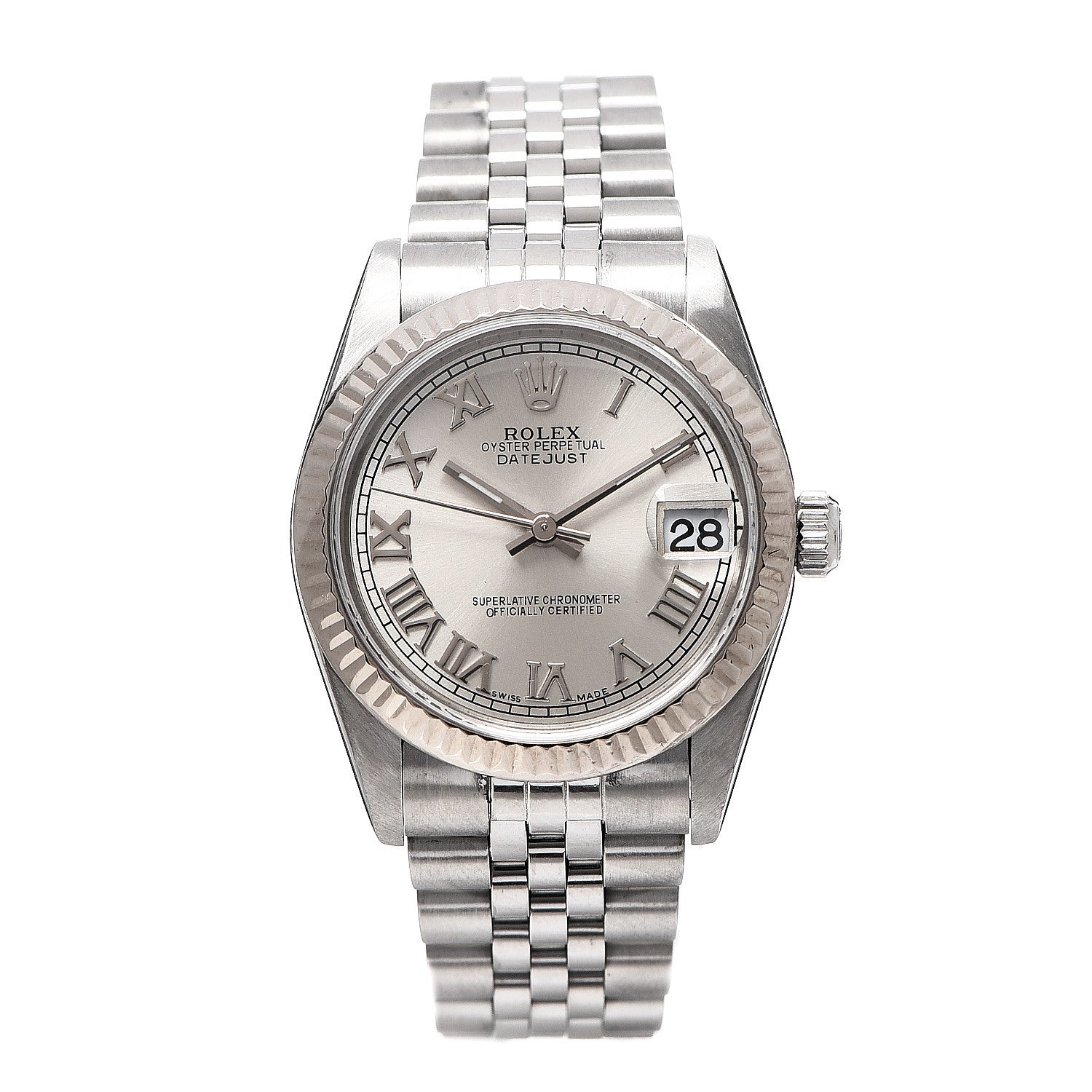 Rolex Stainless Steel 18K White Gold 31mm Oyster Perpetual Datejust Watch Silver Roman 78240 1 of 5