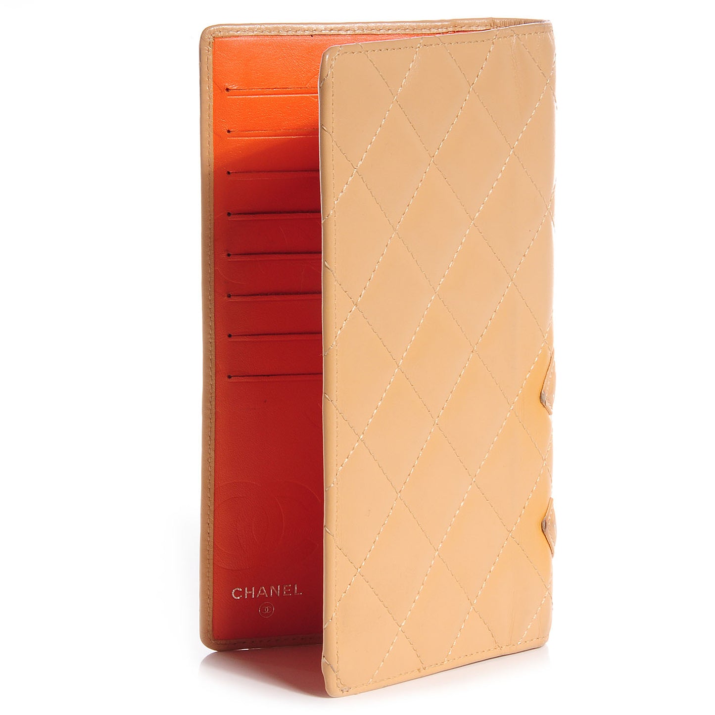 Calfskin Quilted Cambon Yen Wallet Beige