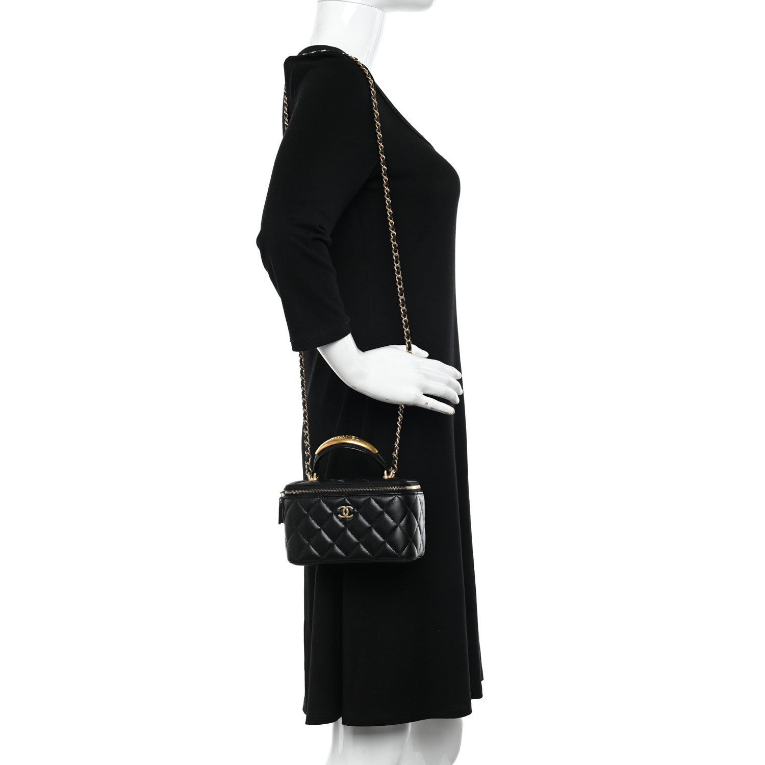 Chanel Lambskin Quilted Metal Small Top Handle Vanity Case With Chain Black 2 of 10