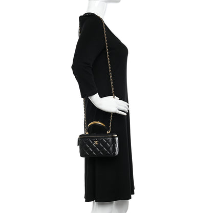 Chanel Lambskin Quilted Metal Small Top Handle Vanity Case With Chain Black 2 of 10