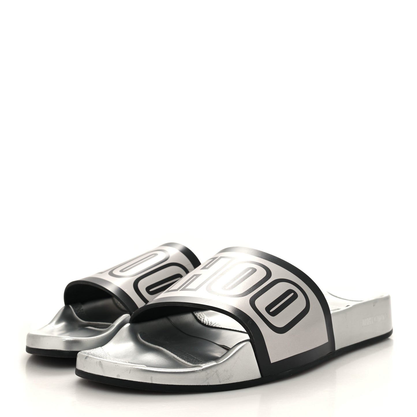 Metallic Rubber Logo Rey/F Slide Sandals 39 Silver Black