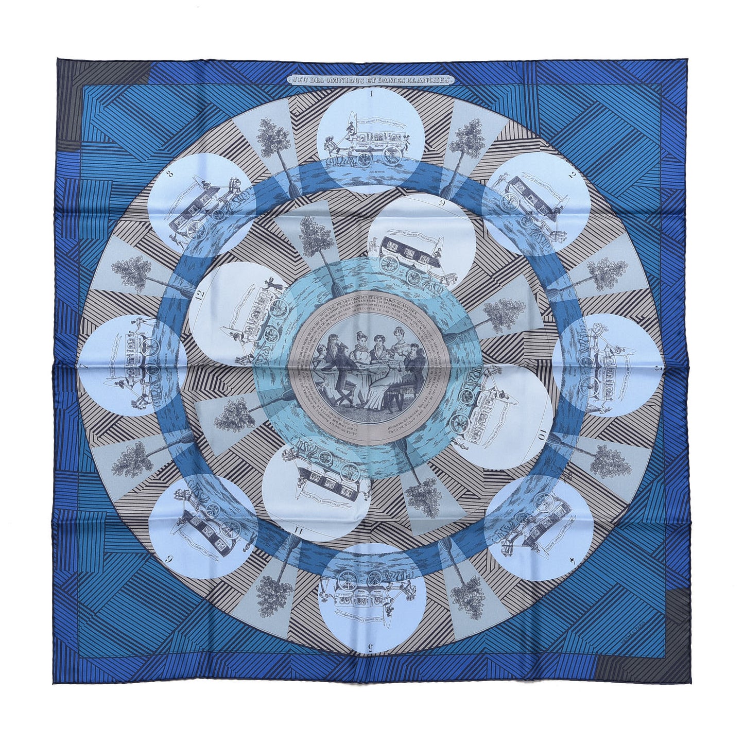Silk Jeu Des Omnibus Remix Scarf 90 Cobalt Ciel Gris