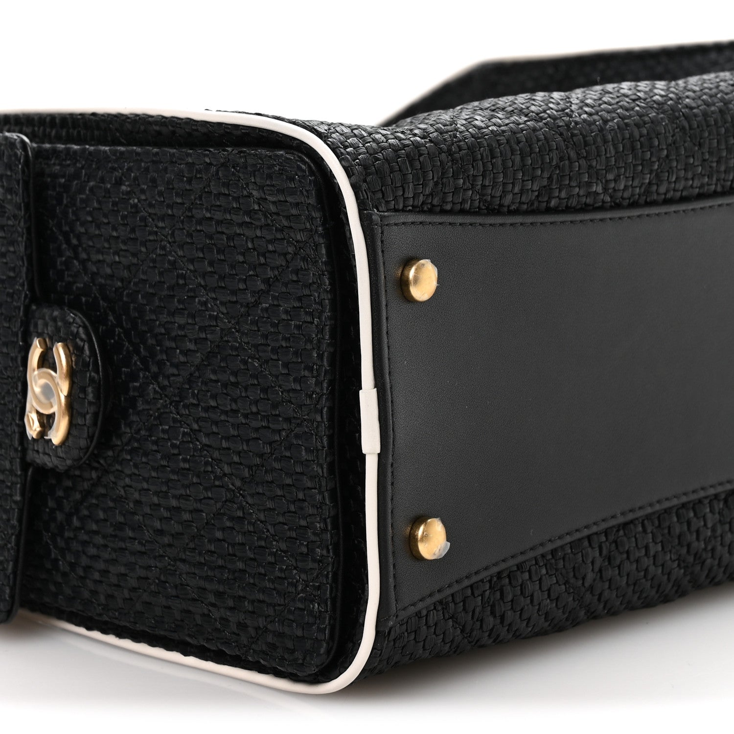 Chanel Braided Raffia Calfskin Small Chanel 25 Handbag Black White 8 of 10