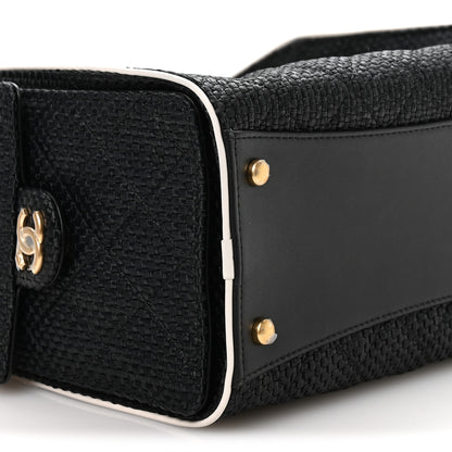 Chanel Braided Raffia Calfskin Small Chanel 25 Handbag Black White 8 of 10