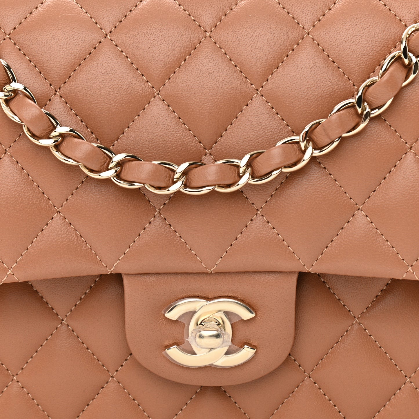 Lambskin Quilted Medium Double Flap Brown
