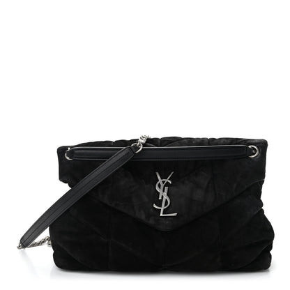 Saint Laurent Suede Quilted Medium Loulou Puffer Monogram Chain Satchel Black 1 of 12