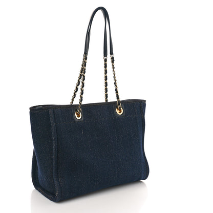 Chanel Lurex Canvas Small Deauville Tote Navy Blue Gold 2 of 13