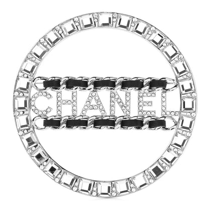 Chanel Lambskin Baguette Crystal Logo Brooch Black Silver 1 of 6