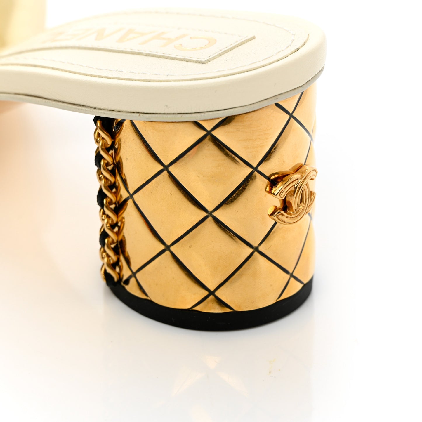 Lambskin Chain CC Mules 38 White Gold