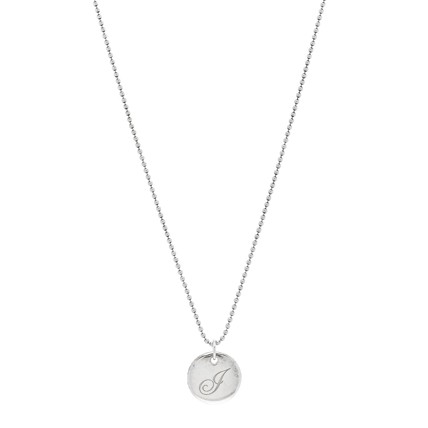 Sterling Silver Letter J Disc Pendant Necklace