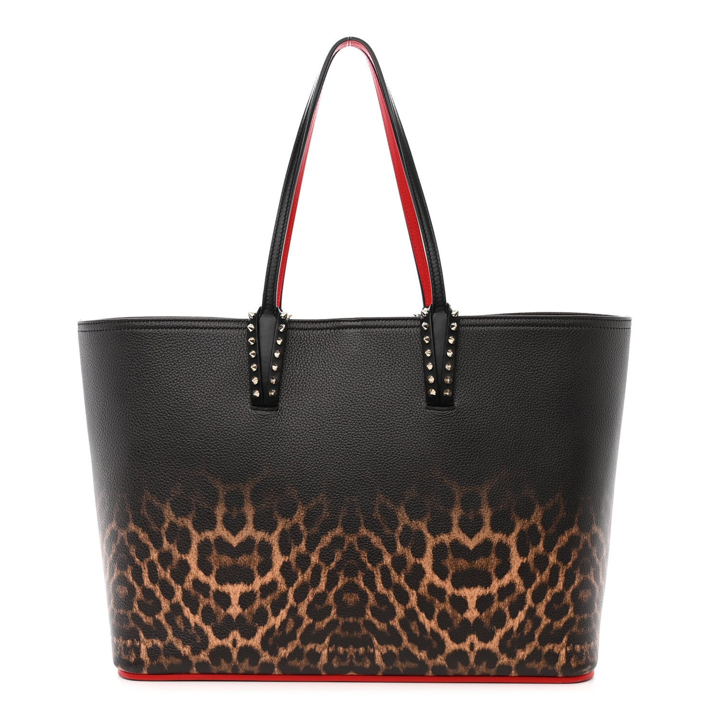 Calfskin Degrade Leopard Print Spikes East West Cabata Tote Black Multi