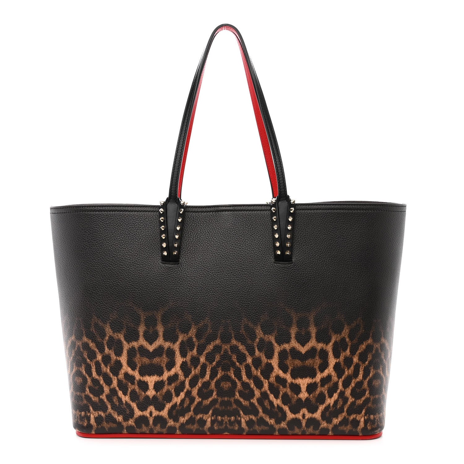 Christian Louboutin Calfskin Degrade Leopard Print Spikes East West Cabata Tote Black Multi 3 of 12