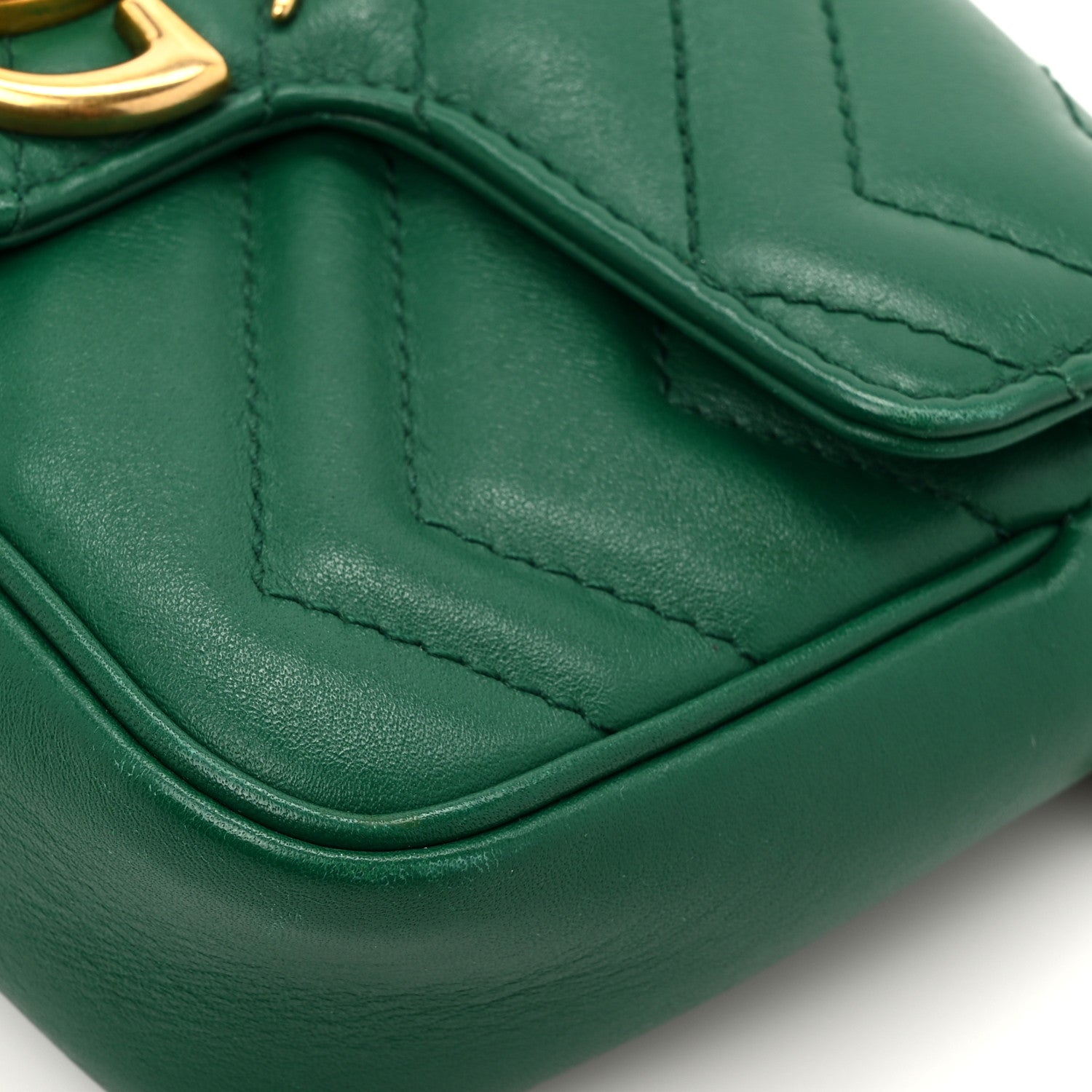 Gucci Calfskin Matelasse Super Mini GG Marmont Shoulder Bag Emerald Green 12 of 18