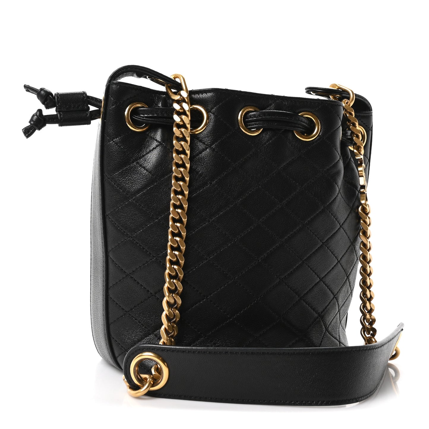 Lambskin Carre Quilted Small Cassandre Bucket Bag Black