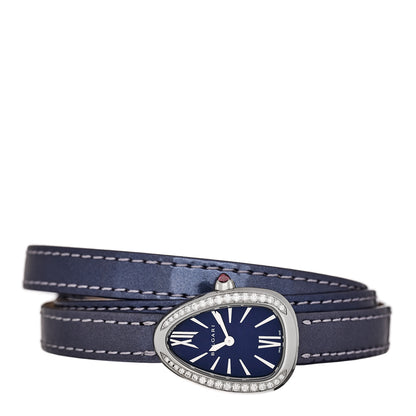 Bulgari Stainless Steel Patent Diamond Bezel 20mm Serpenti Double Wrap Quartz Watch Blue 2 of 7
