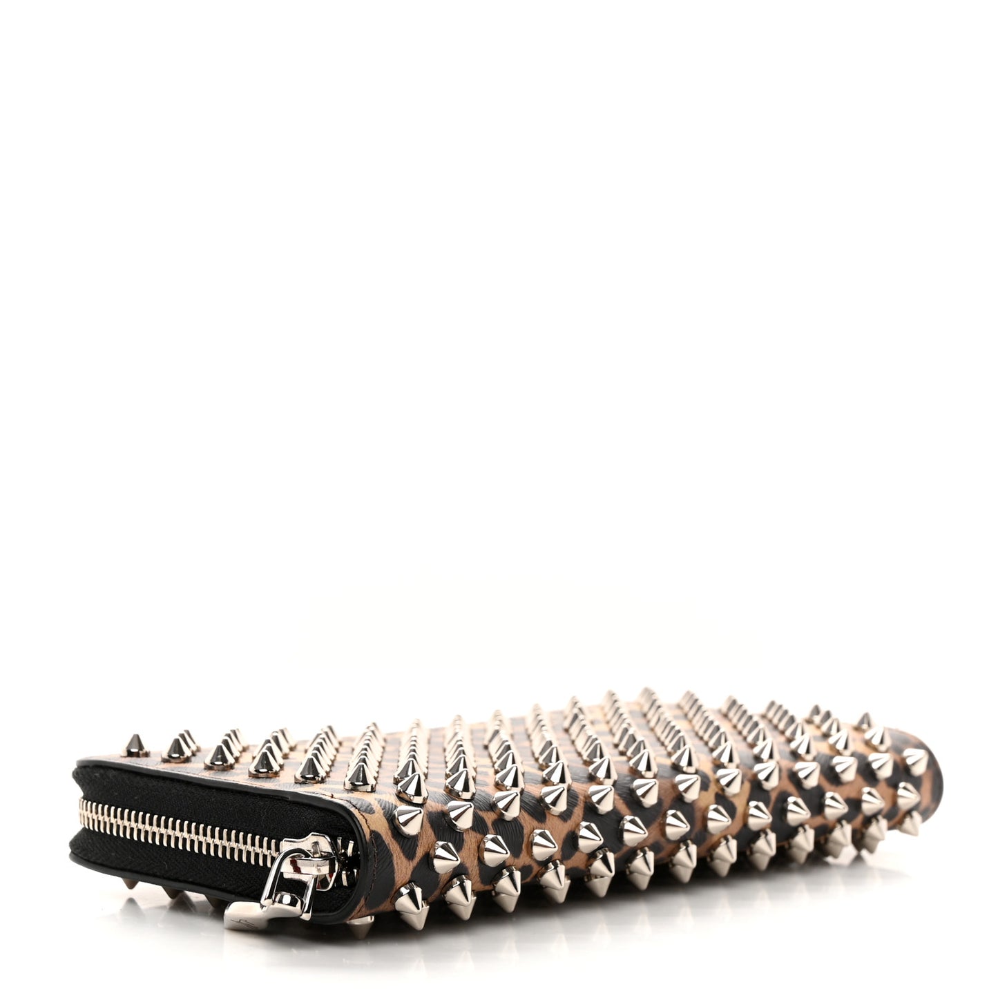 Calfskin Panettone Spiked Zip Around Wallet Leopard
