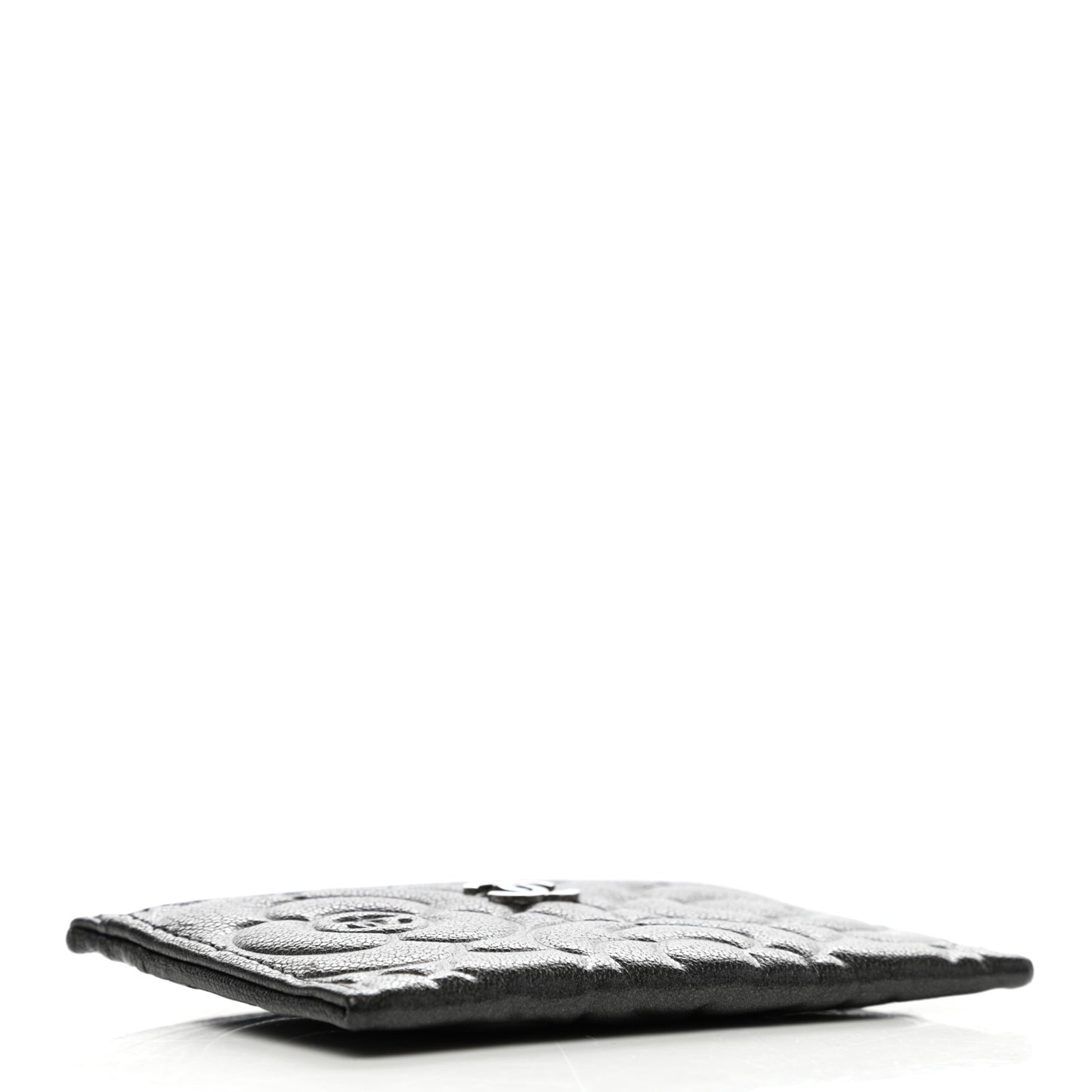 Goatskin Camellia Embossed Card Holder Black