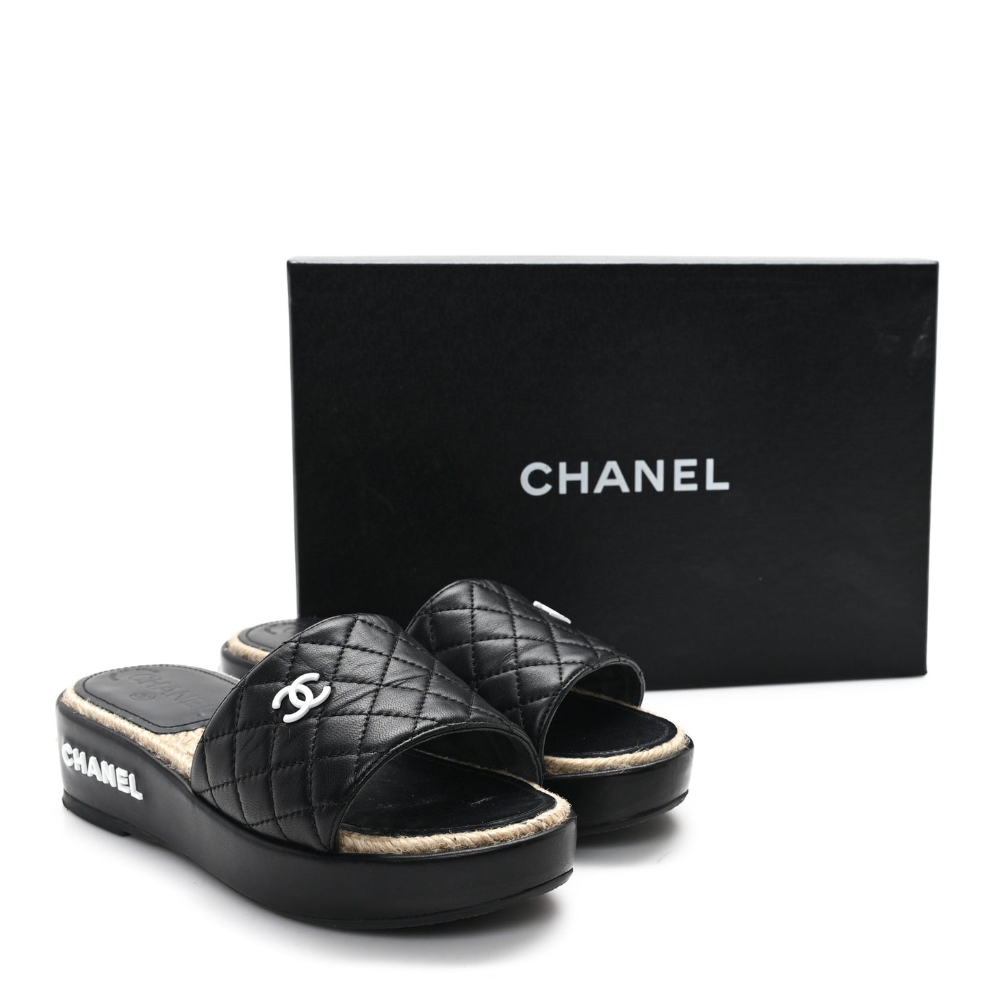 Lambskin Quilted CC Espadrille Slip On Sandals 36 Black
