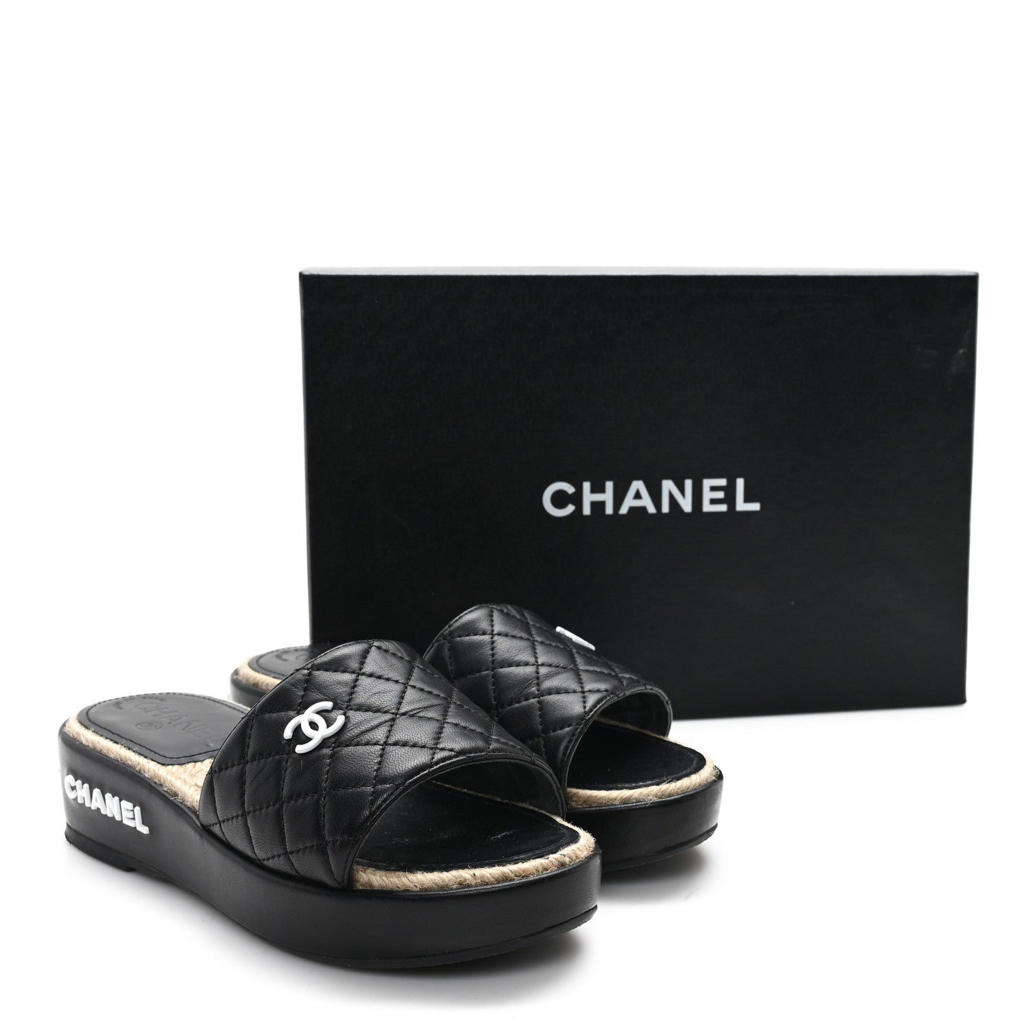 Chanel Lambskin Quilted CC Espadrille Slip On Sandals 36 Black 10 of 10
