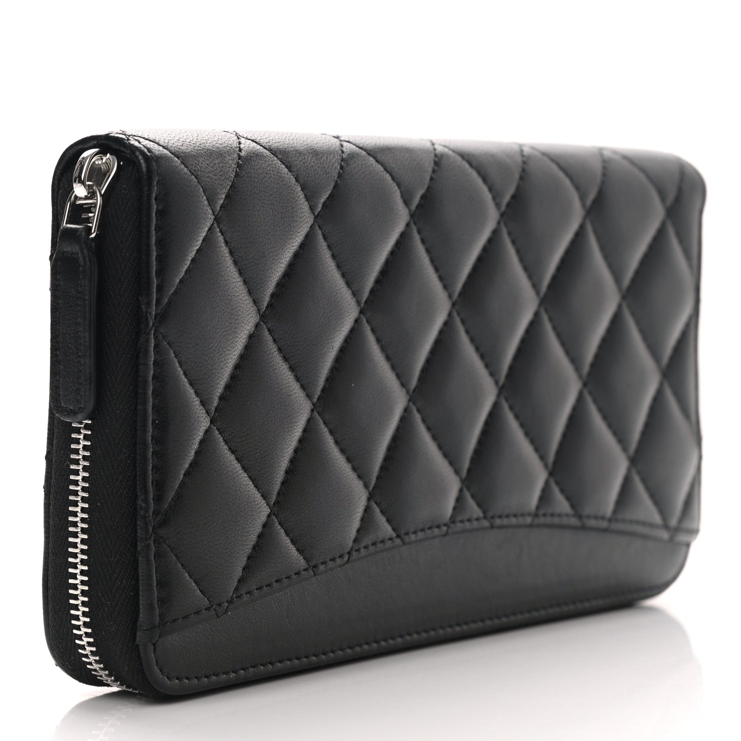 Lambskin Quilted Large Gusset Zip Around Wallet Black