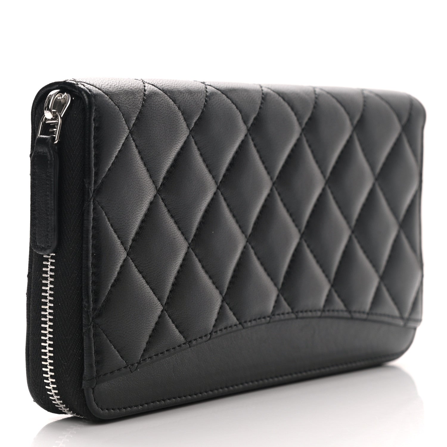 Chanel Lambskin Quilted Large Gusset Zip Around Wallet Black 3 of 9