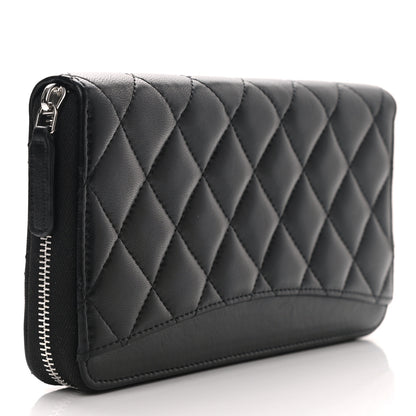 Chanel Lambskin Quilted Large Gusset Zip Around Wallet Black 3 of 9