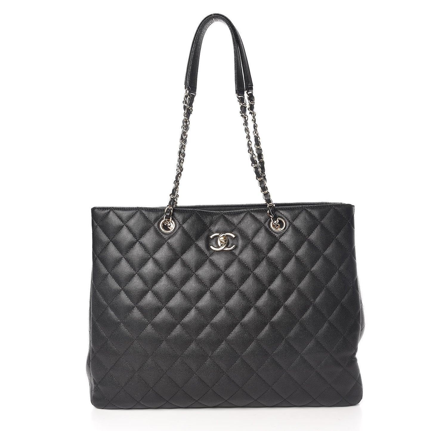 Caviar Quilted Large Classic Shopping Tote Black