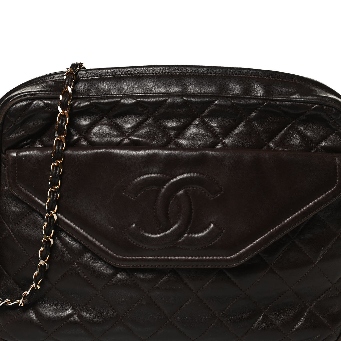 Lambskin Quilted Tassel Camera Case Brown