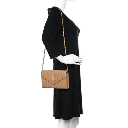 Saint Laurent Grain De Poudre Matelasse Chevron Monogram Chain Wallet Dark Natural 2 of 13