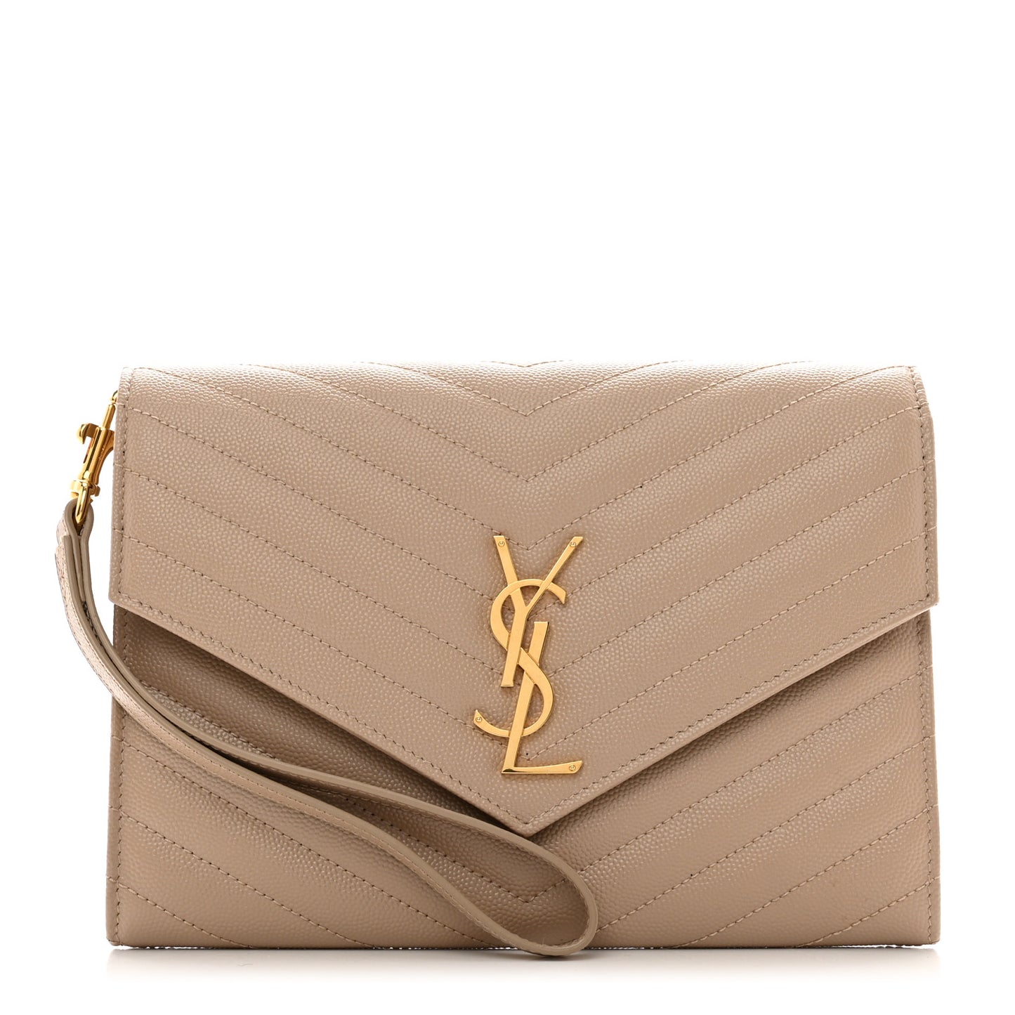 Grain De Poudre Matelasse Chevron Monogram Envelope Clutch Dark Beige