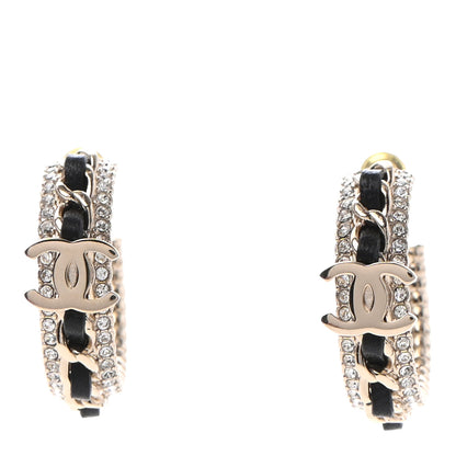 Chanel Crystal Lambskin CC Chain Hoop Earrings Gold Black 1 of 5